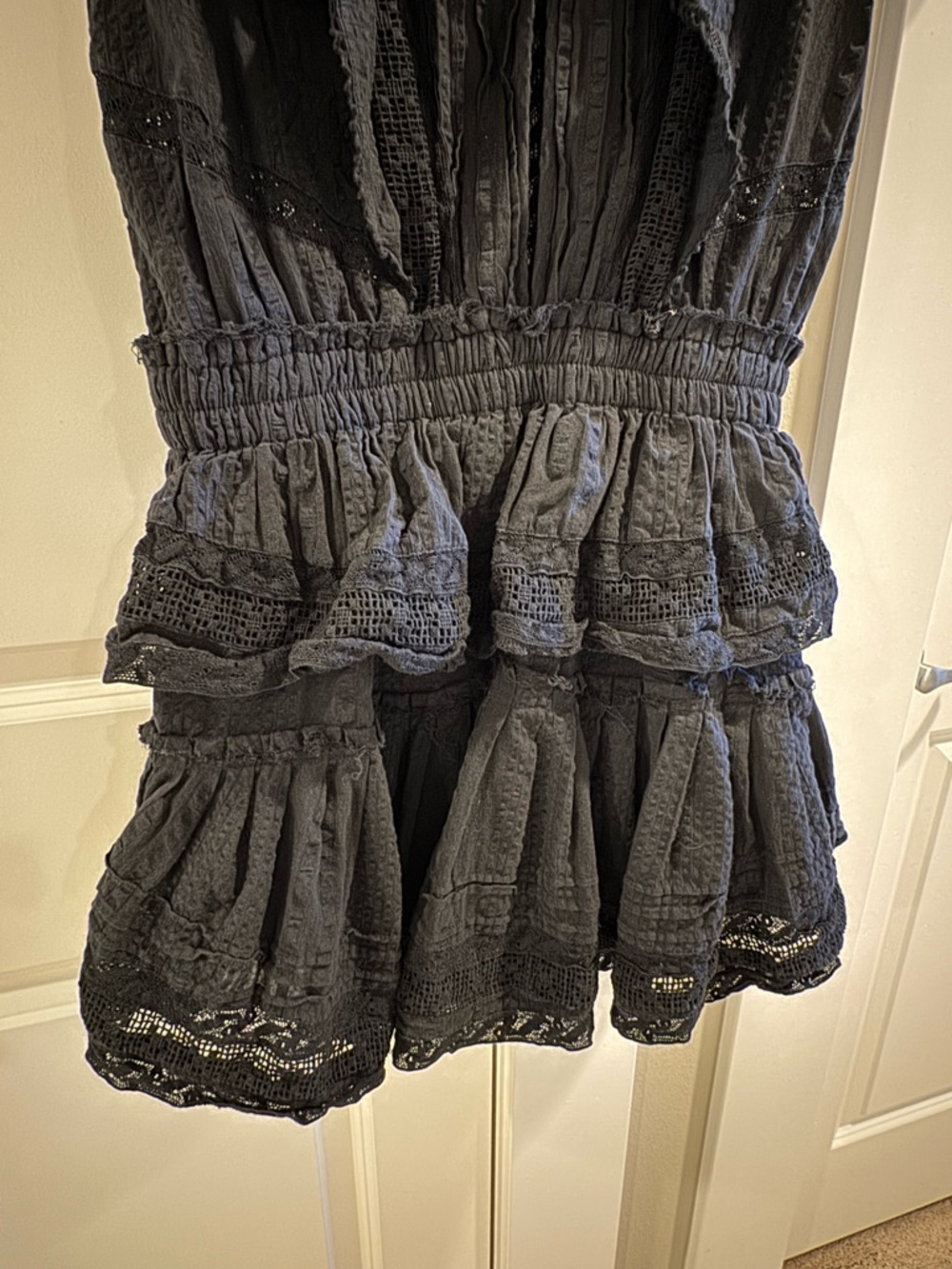 LoveShackFancy Black Ruffled Eyelet Mini Dress - Picture 7 of 8